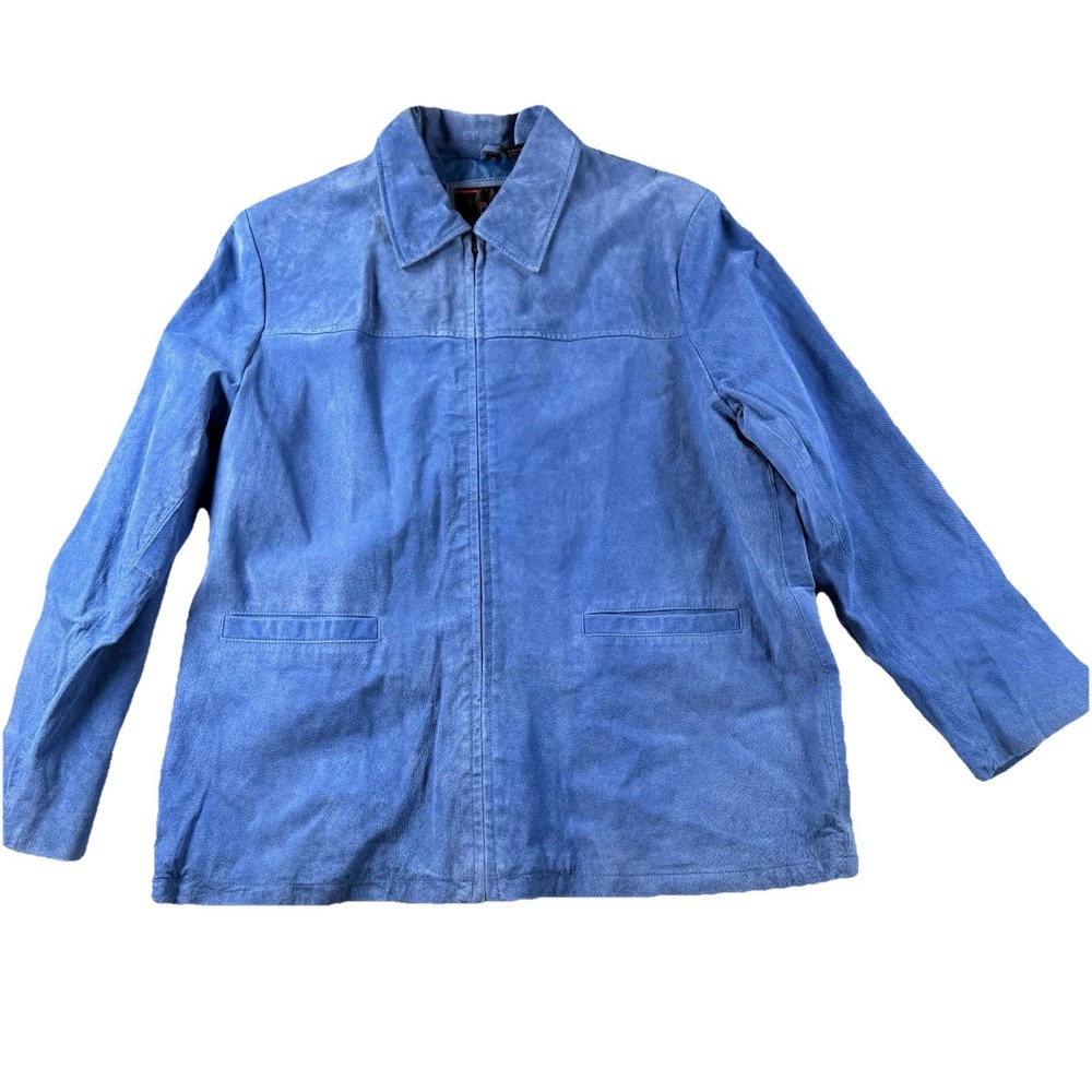 Phase Two Suede Leather Jacket Womens XL Blue Full Zip Lightweight 90s Y2K Basic